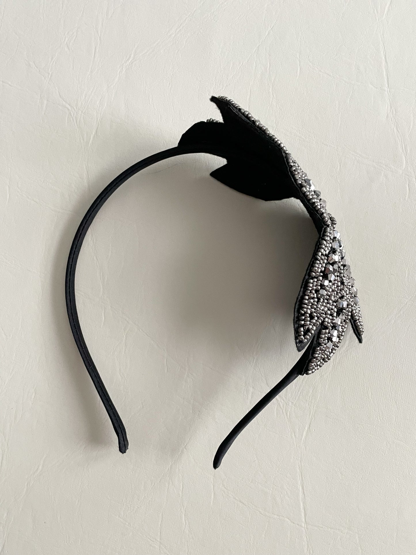 Silver Black Beaded Gatsby Flapper Fascinator Headband