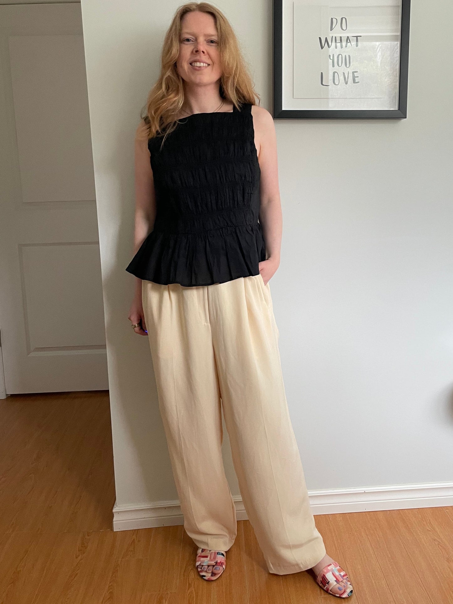 Evan-Picone Cream Vintage Silk Wide-Leg Lined Pants - 14W