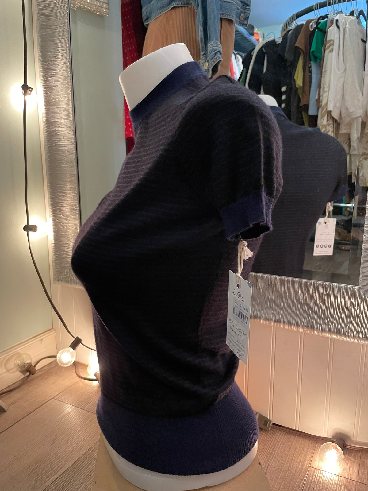 Marlowe Navy Black Silk Cashmere Fine Knit Sweater – XS/S