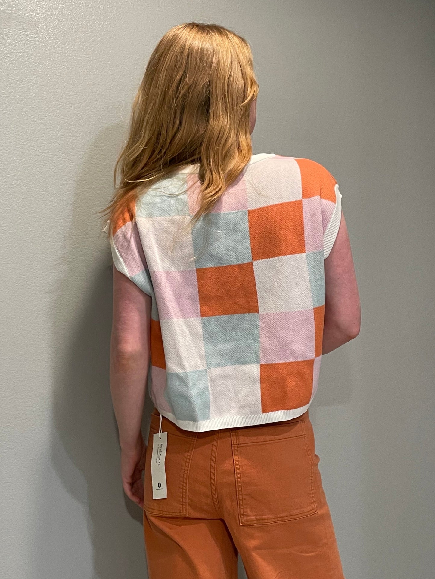 Saodimallsu Pastel Check Knit Short-Sleeve Top NWT – Small/ Medium/Large