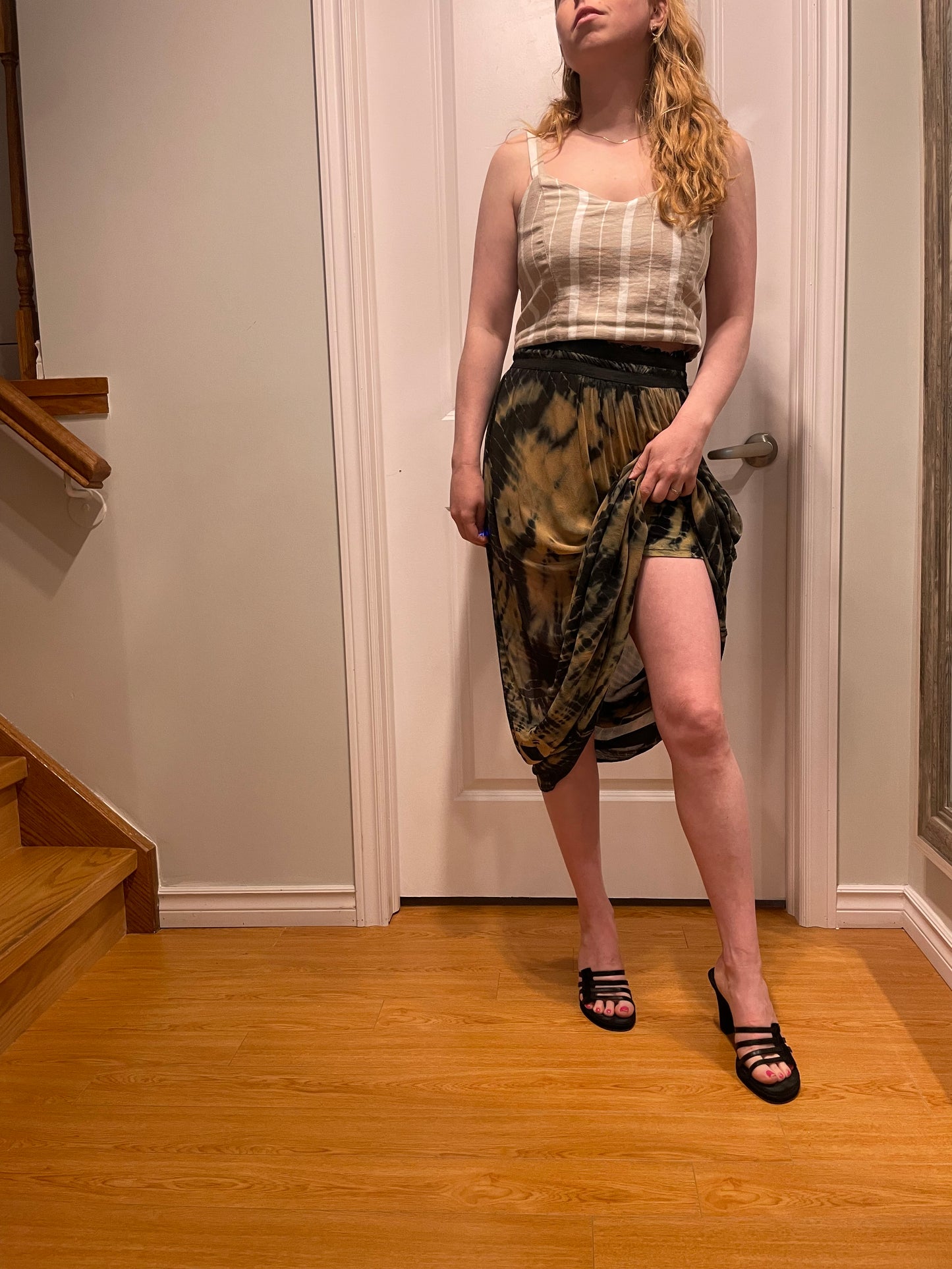 Black & Tan Tie-Dye Silk Draped Maxi Skirt – Small