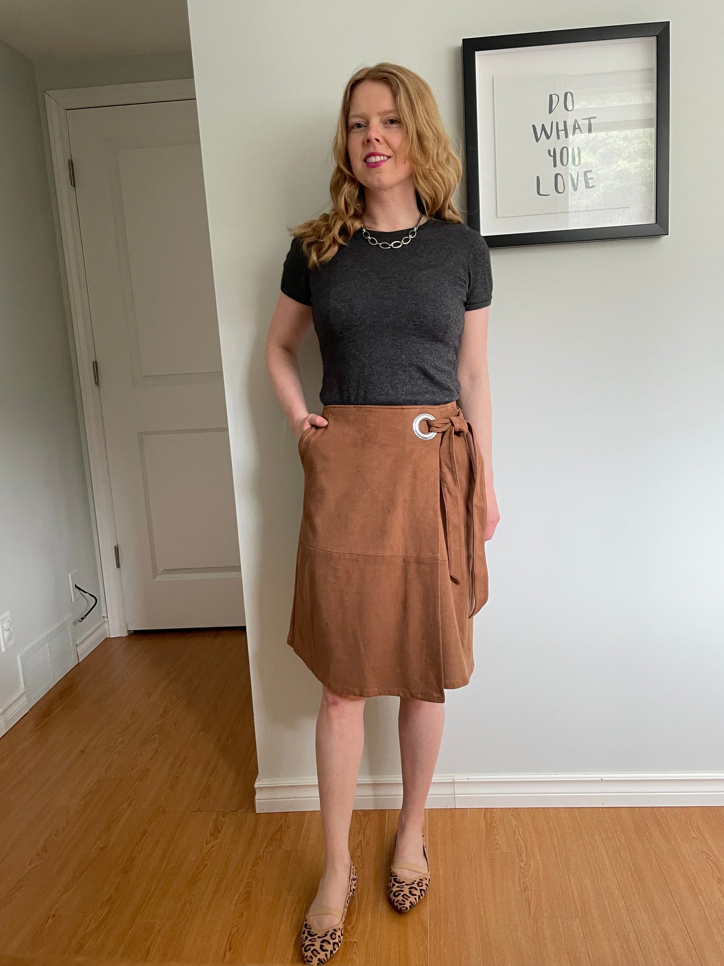 White House Black Market Caramel Faux Suede Wrap Style Skirt - Small