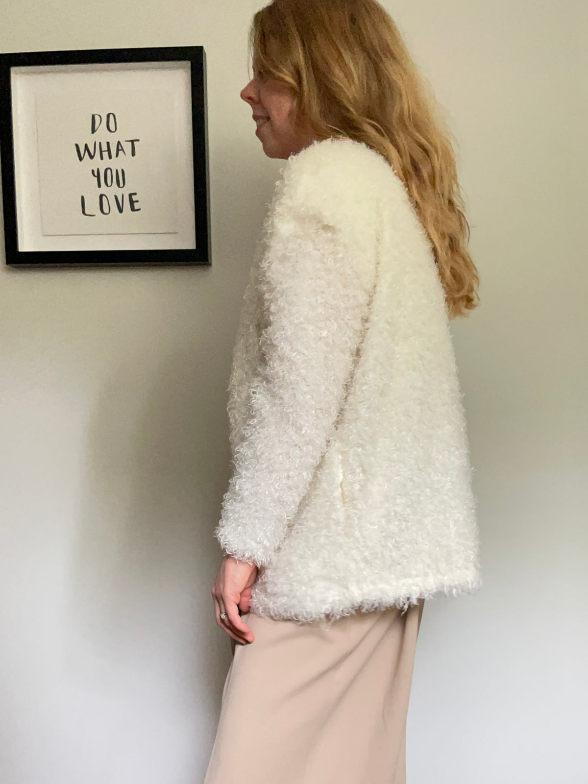 Ivory Fuzzy Open-Front Jacket – M/L