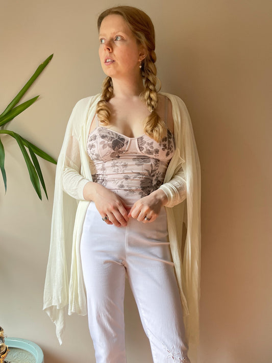 Zara Cream Knit Draping Open Layering Sweater - M/L
