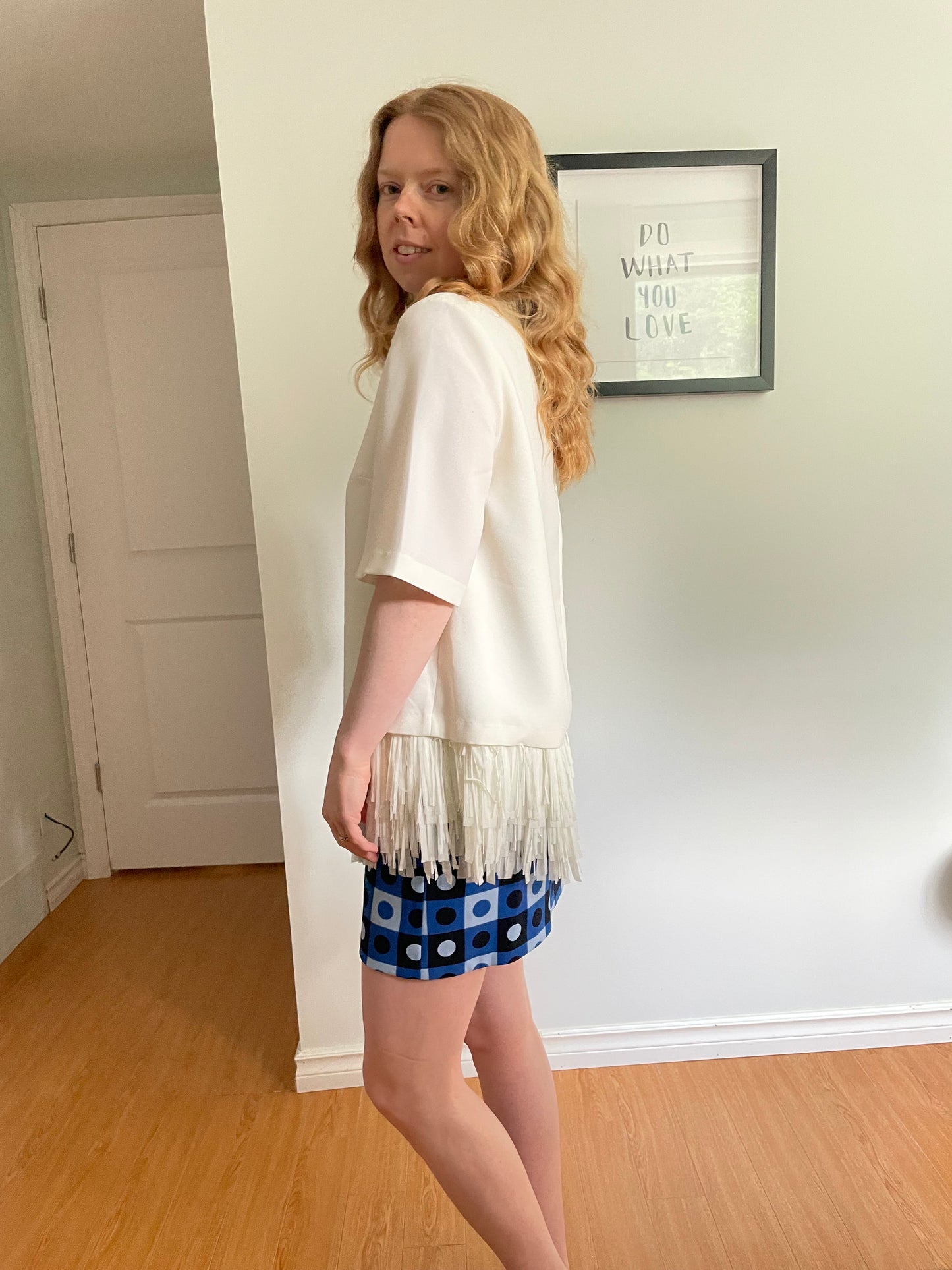 Banana Republic White Structured Top with Fringe Hem - S/M