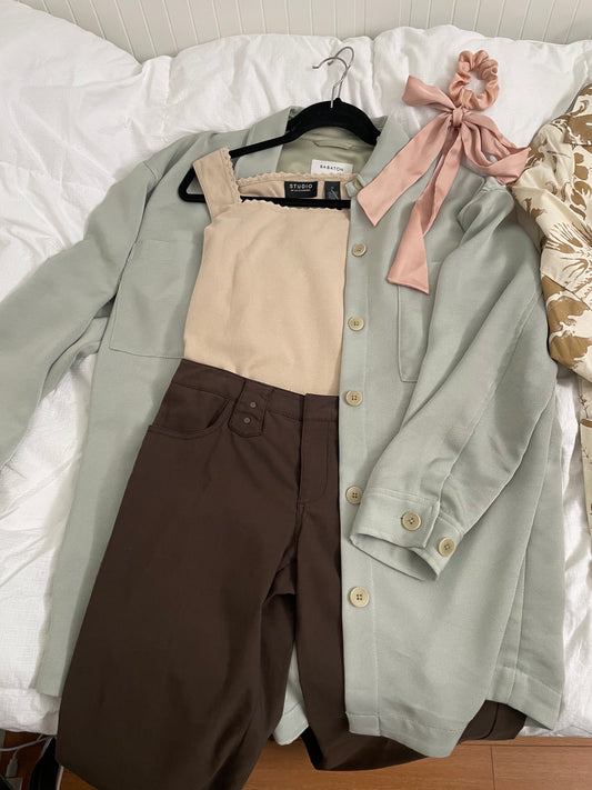 Babaton Sage Grey Oversized Button-Up Shirt Jacket - Large