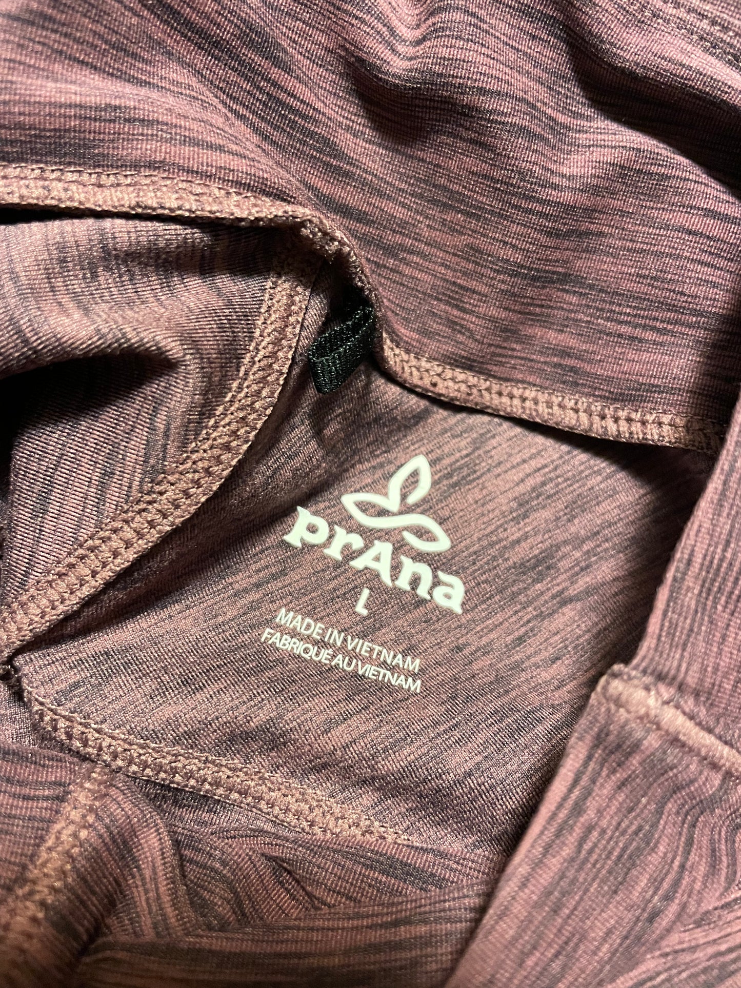 Prana Purple Heathered Funnel Neck Cropped Workout Long Sleeve Top - Large