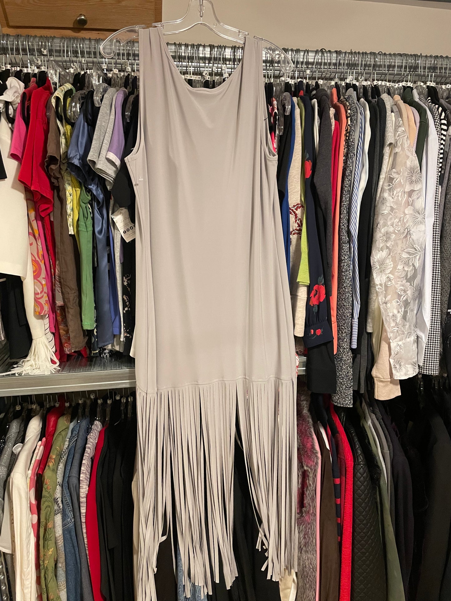Mystique Light Taupe Fringe Dress - Large