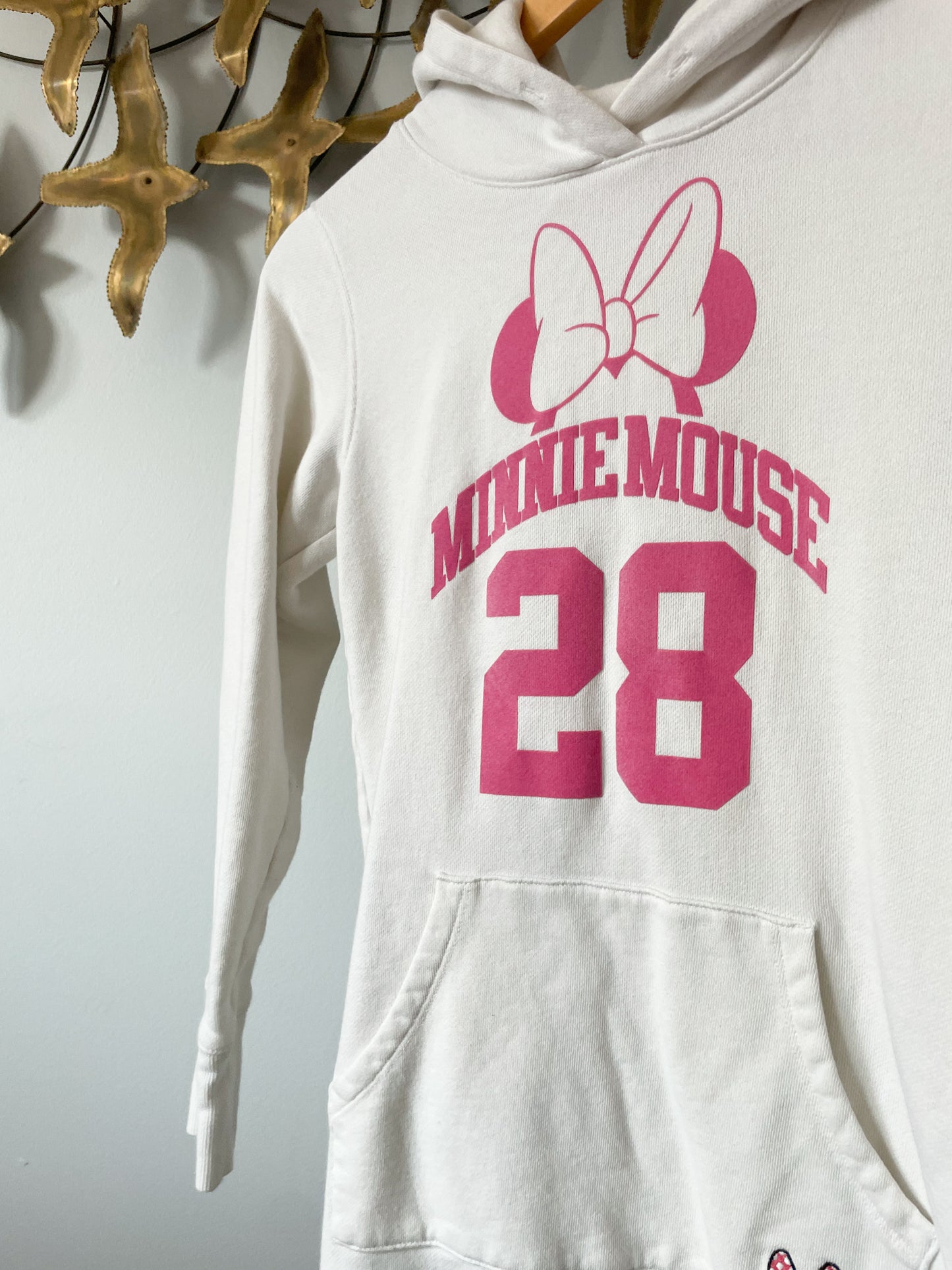 Disney Minnie Mouse White Pink Graphic Long Hoodie Sweater Dress - Small