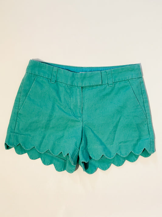 J. Crew Green Scalloped Linen Cotton Shorts - Size 00