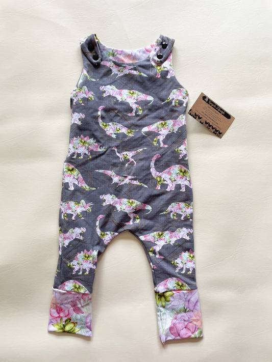 Pastel Floral Dinosaur Geometric Grow-With-Me Baby Jumpsuit - 3 - 12 Months