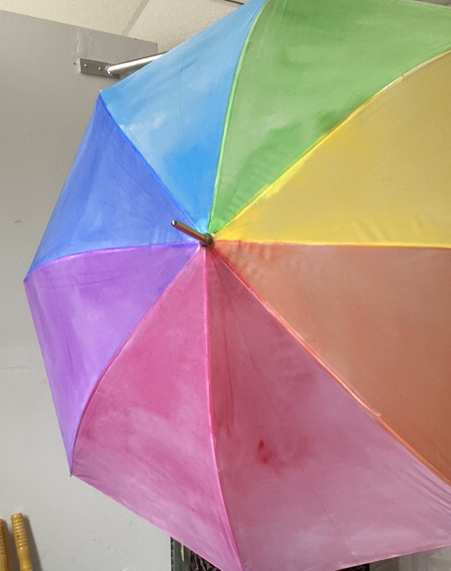 Rainbow Upcycled Hand Dyed Watercolour Umbrella - Vertical View