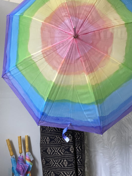 Rainbow Upcycled Hand Dyed Watercolour Umbrella - Horizontal Hues