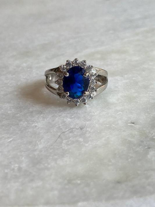 Princess Diana Inspired Sapphire Blue Ring - Size 7.5