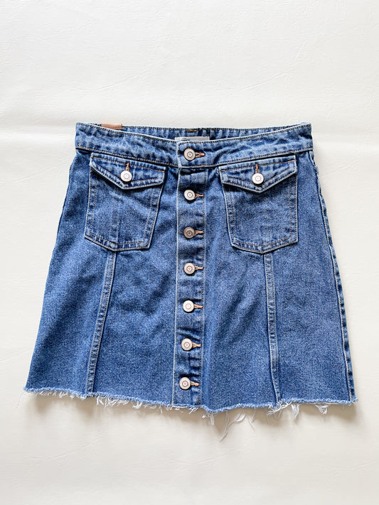 Zara Trafaluc Buttonfront Cutoff 100% Cotton Denim Skirt - Small