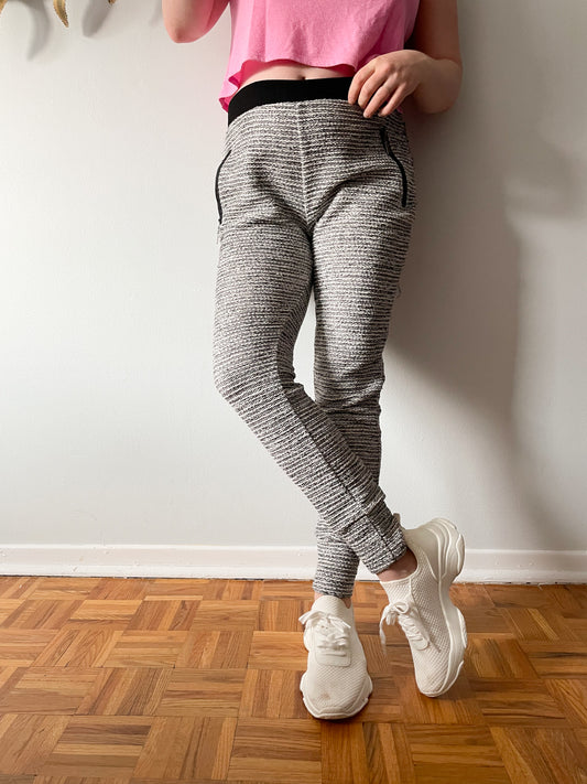 Covet Grey Tweed Striped Metallic High Rise Jogger Pants - Medium