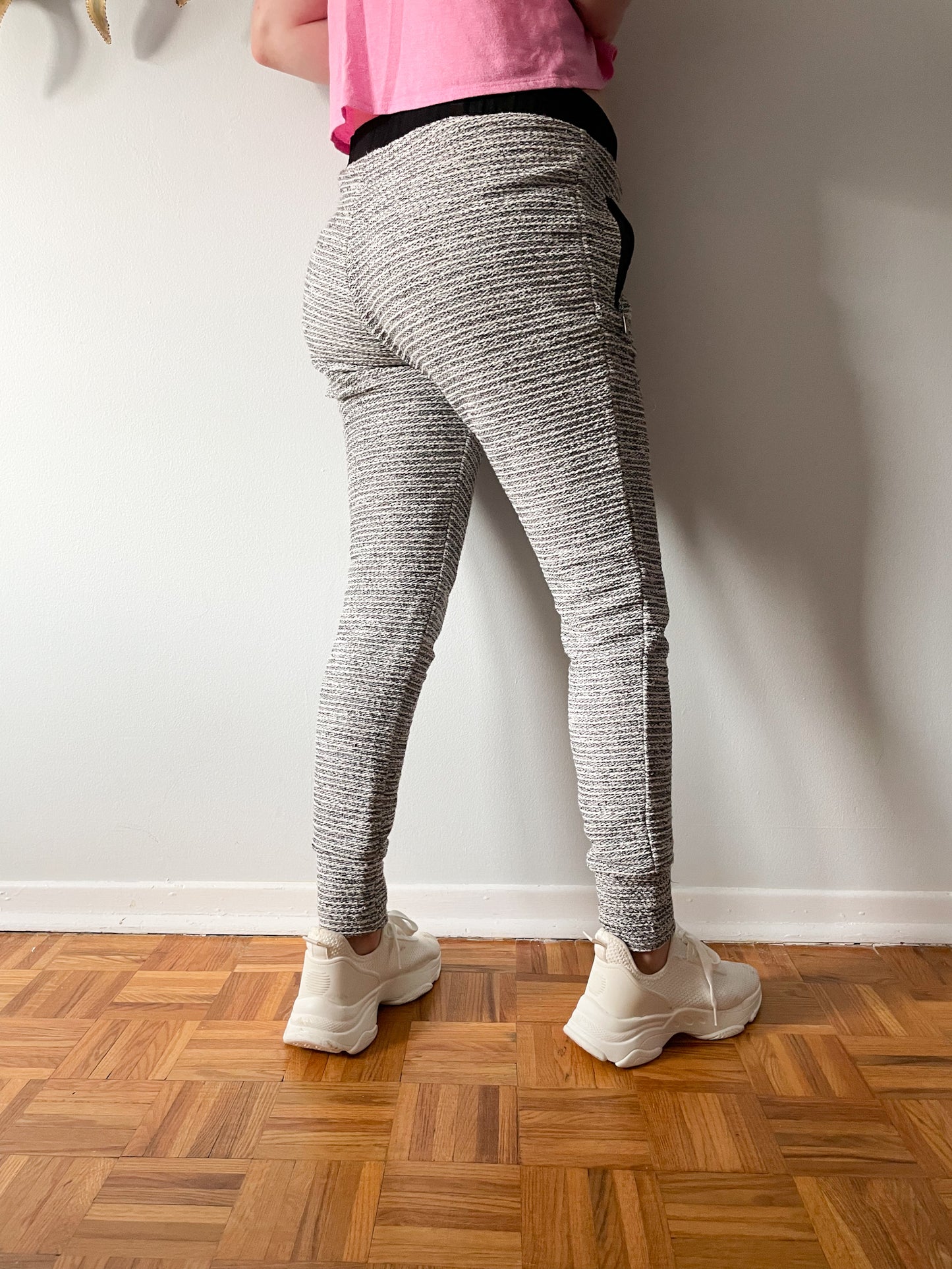 Covet Grey Tweed Striped Metallic High Rise Jogger Pants - Medium