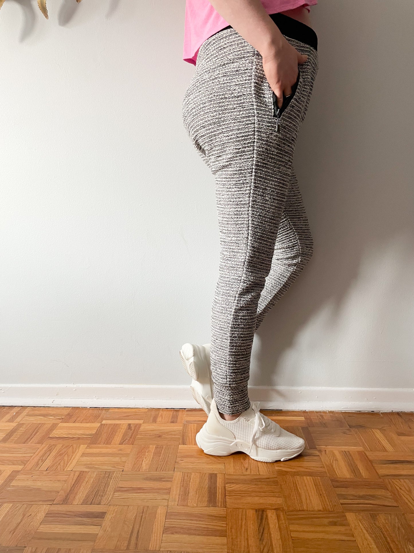 Covet Grey Tweed Striped Metallic High Rise Jogger Pants - Medium