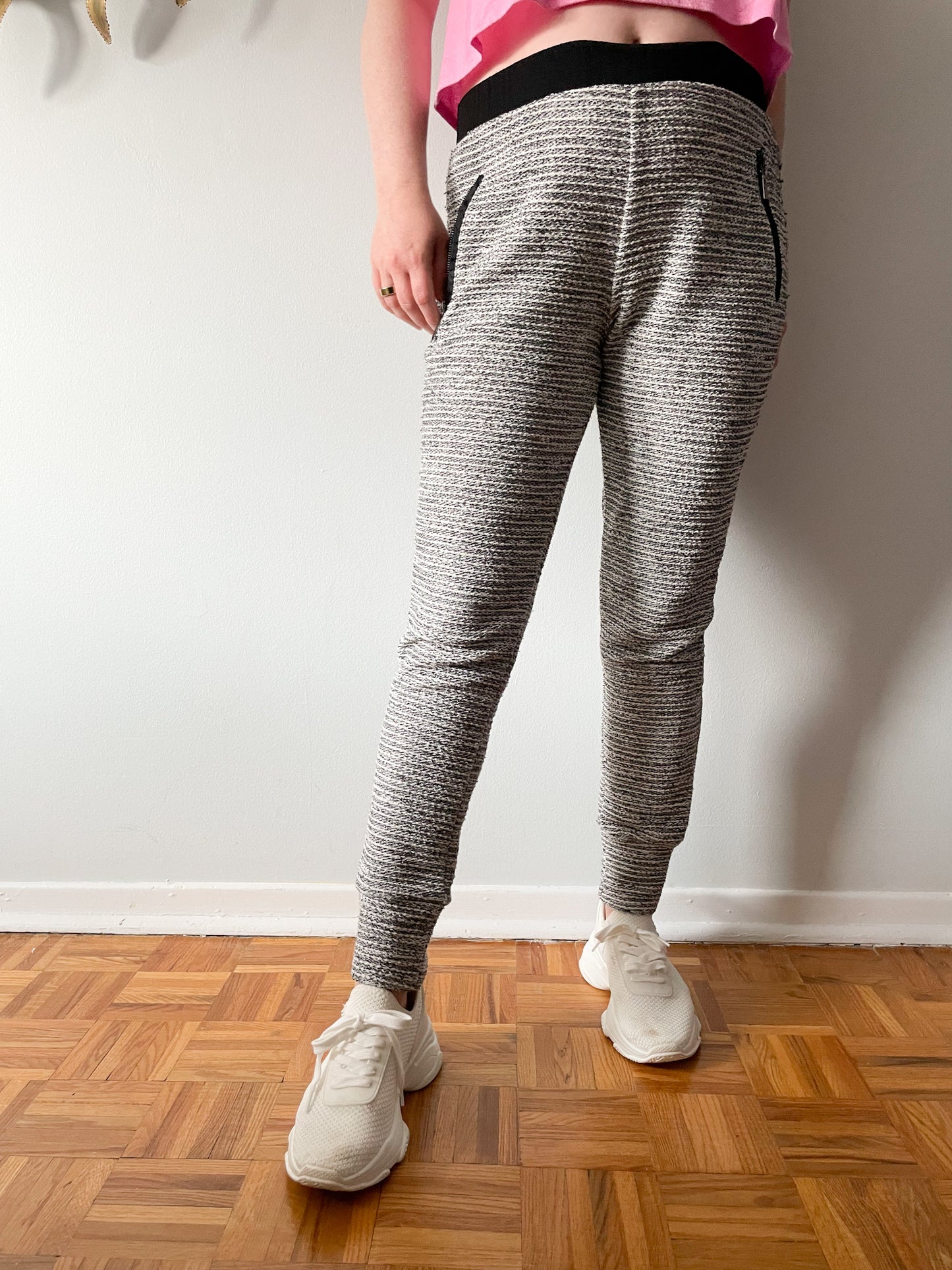 Covet Grey Tweed Striped Metallic High Rise Jogger Pants - Medium