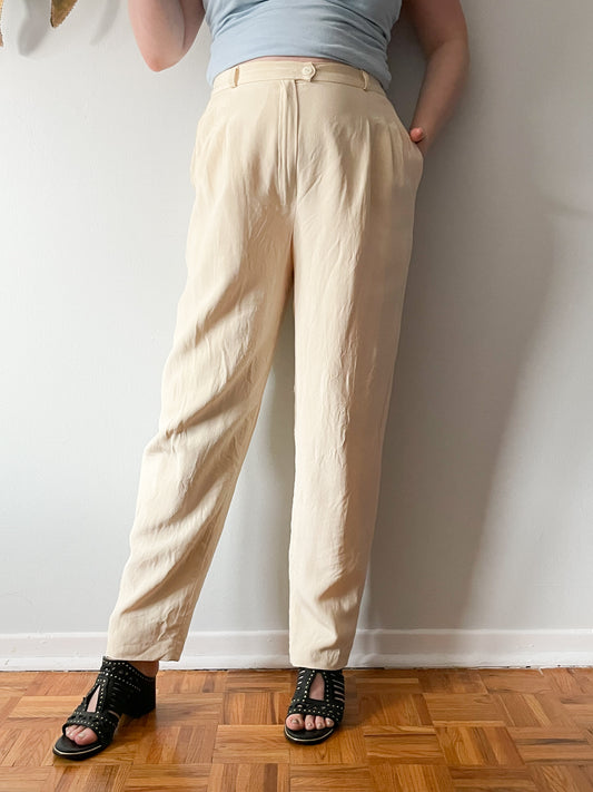 Vintage Bianca Nygard Cream 100% Silk High Rise Trouser Pants - Size 12