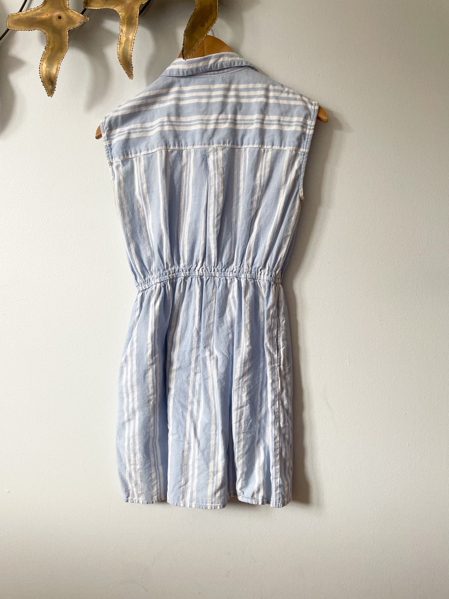 Japna Chambray Blue Stripe 100% Cotton Sleeveless Button Front Dress - Small