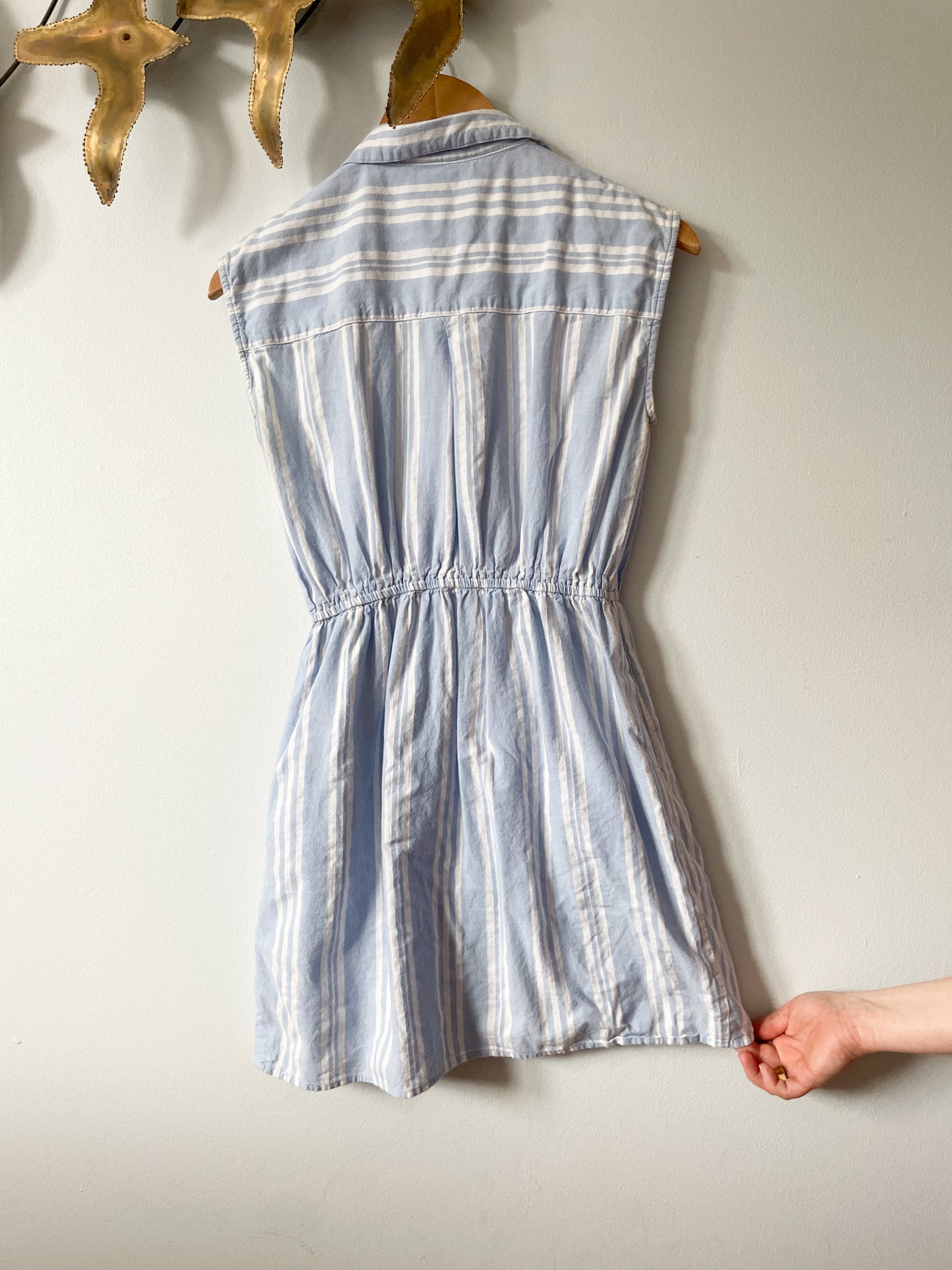 Japna Chambray Blue Stripe 100% Cotton Sleeveless Button Front Dress - Small