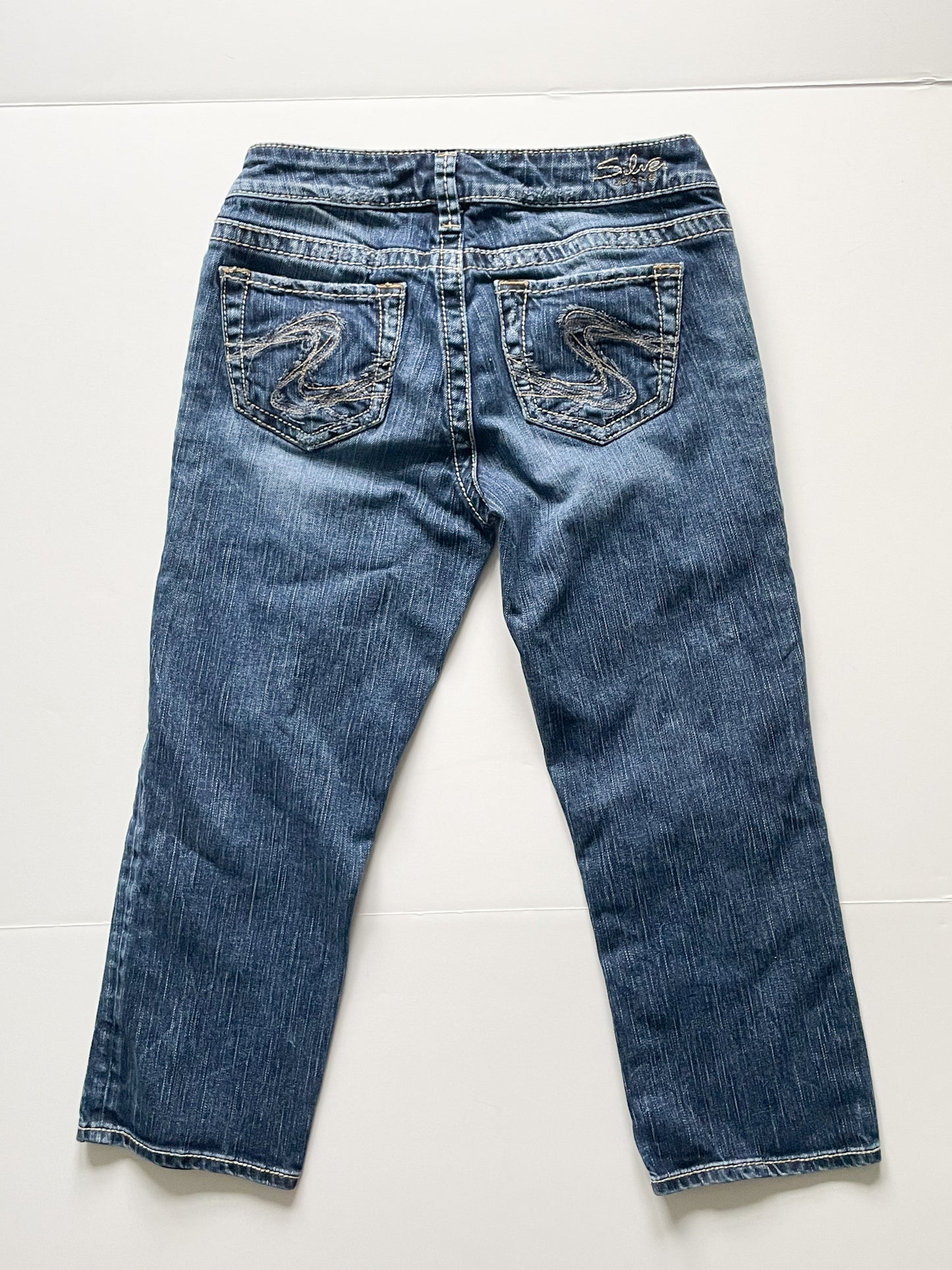 SILVER JEANS CO Aiko Mid-Rise Dark Wash Cropped Capri Straight Leg Jeans - Size 27