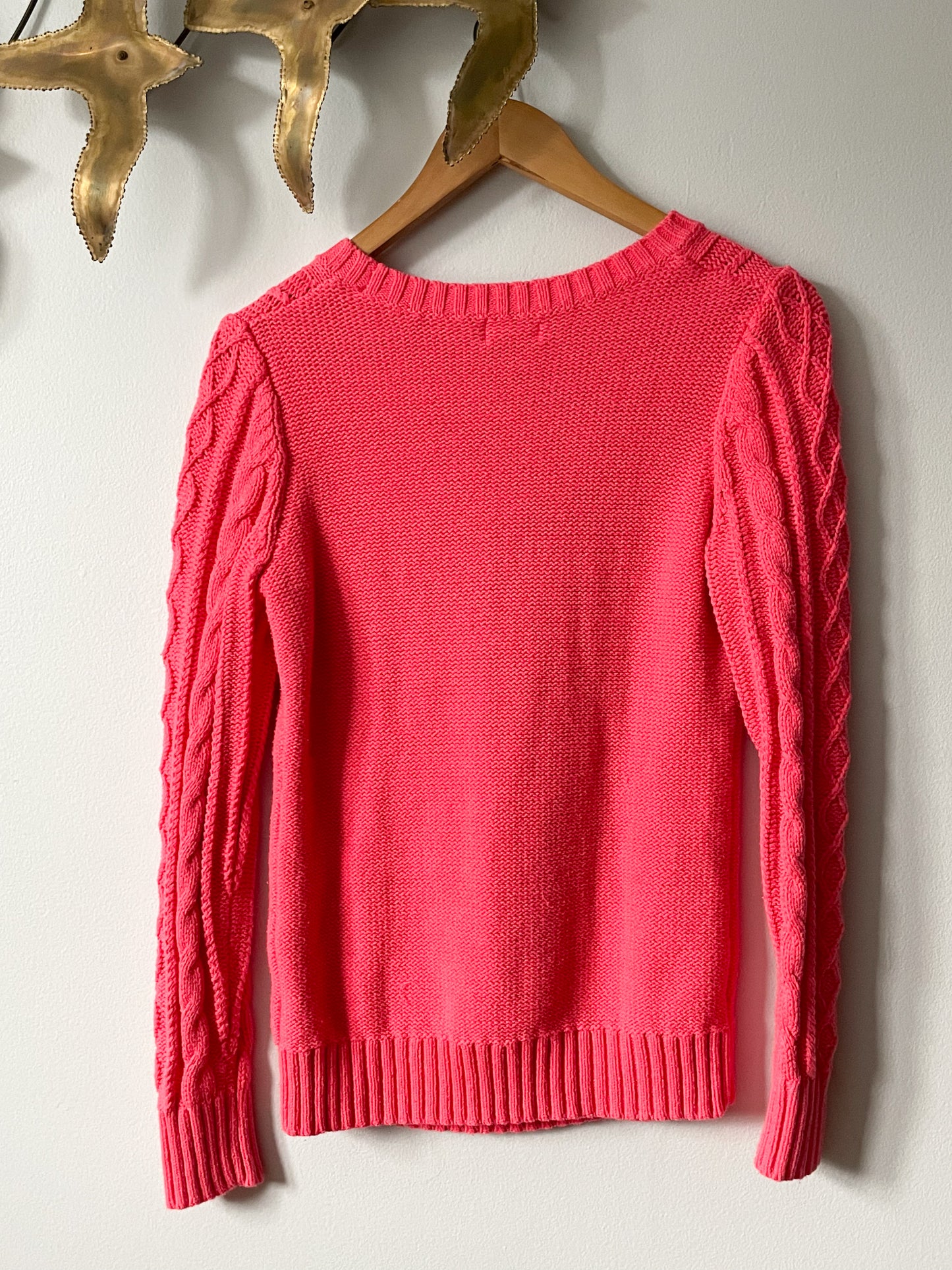 Pink Cotton Blend Cableknit Summer Sweater - M/L