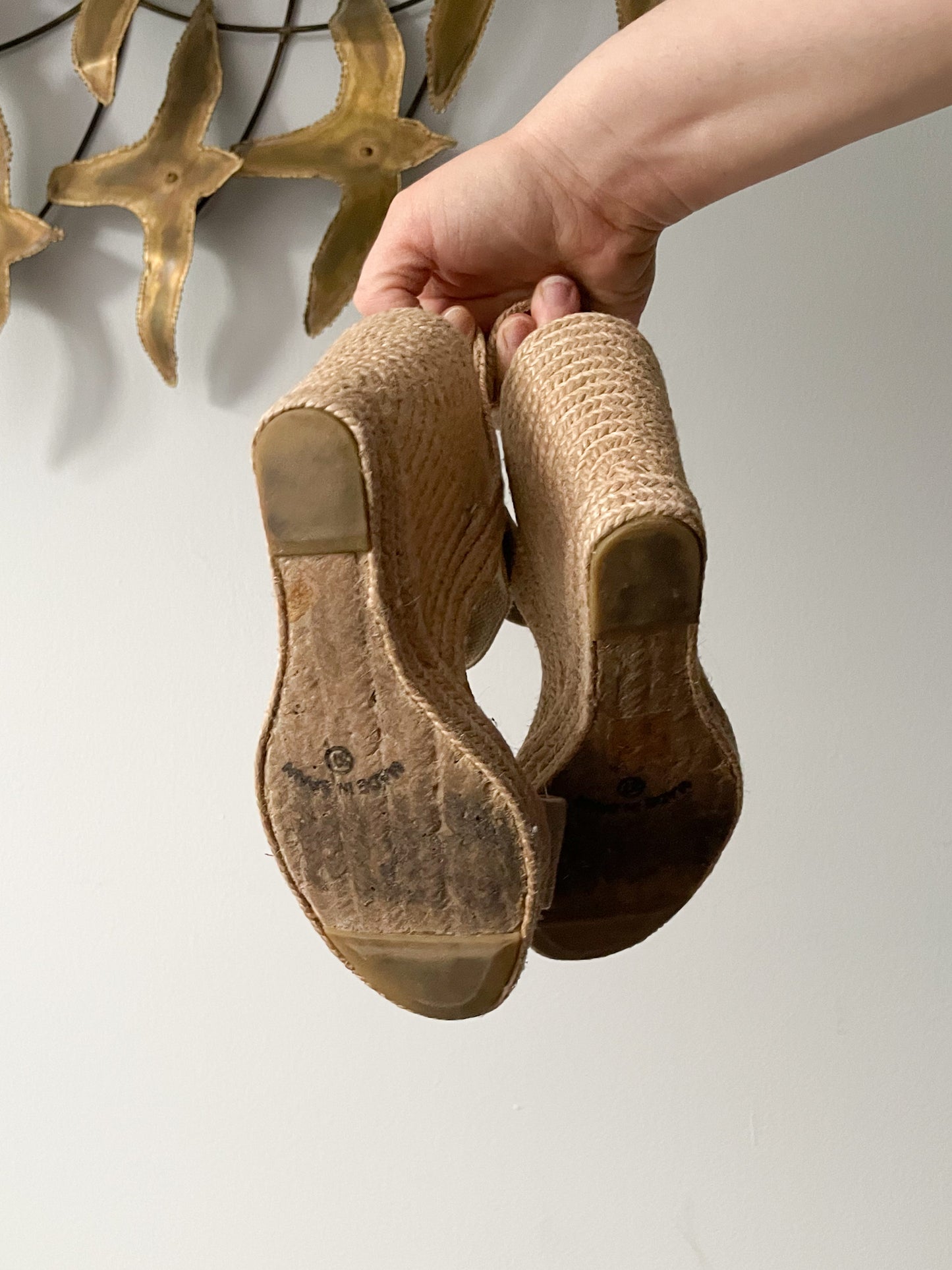 Brown's Beige Espadrille 4" Wedge Heel Sandals - Size 37