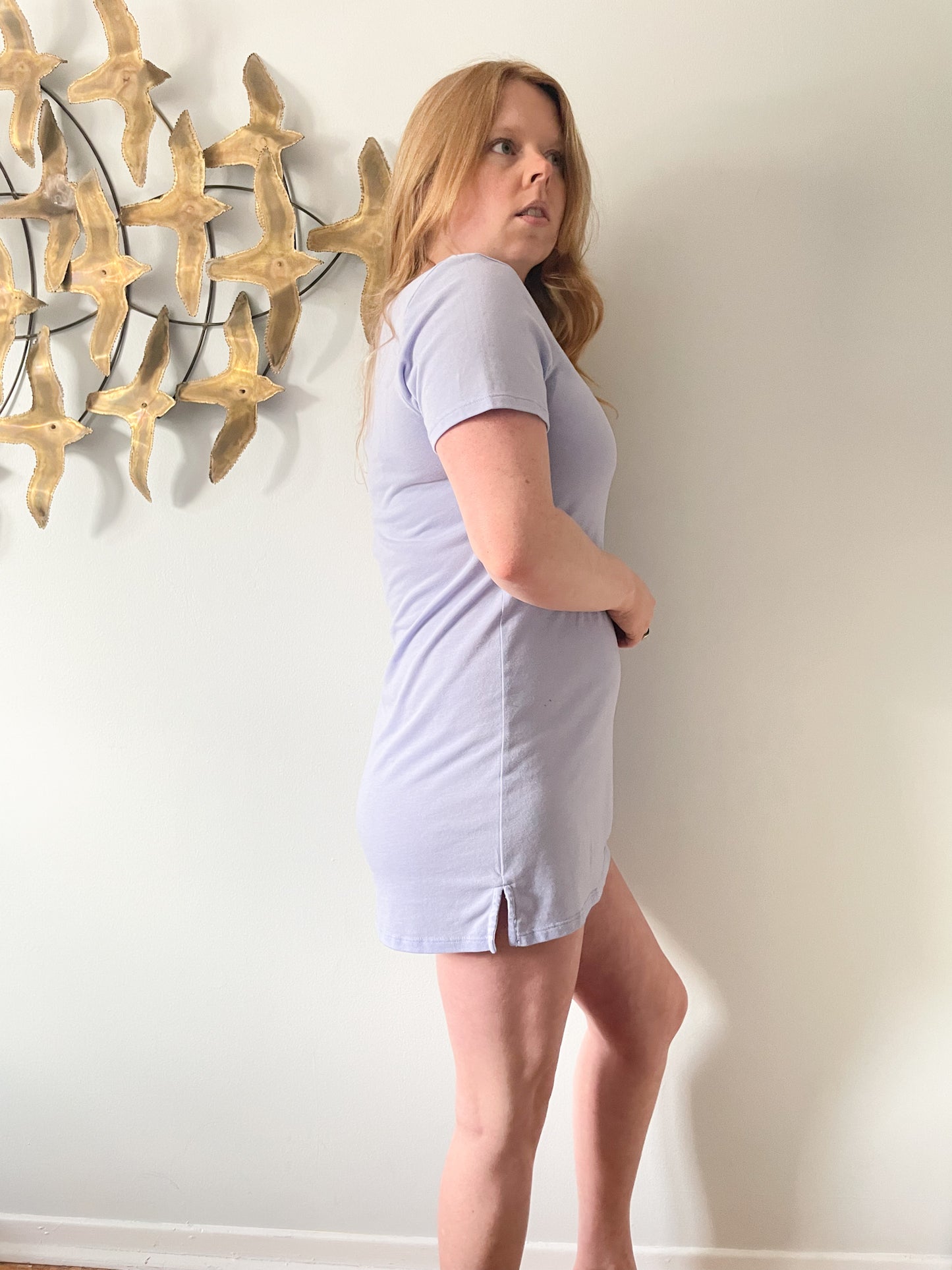 Wilfred Free Lavender Purple Soft Short Sleeve Tunic Mini Dress - S/M