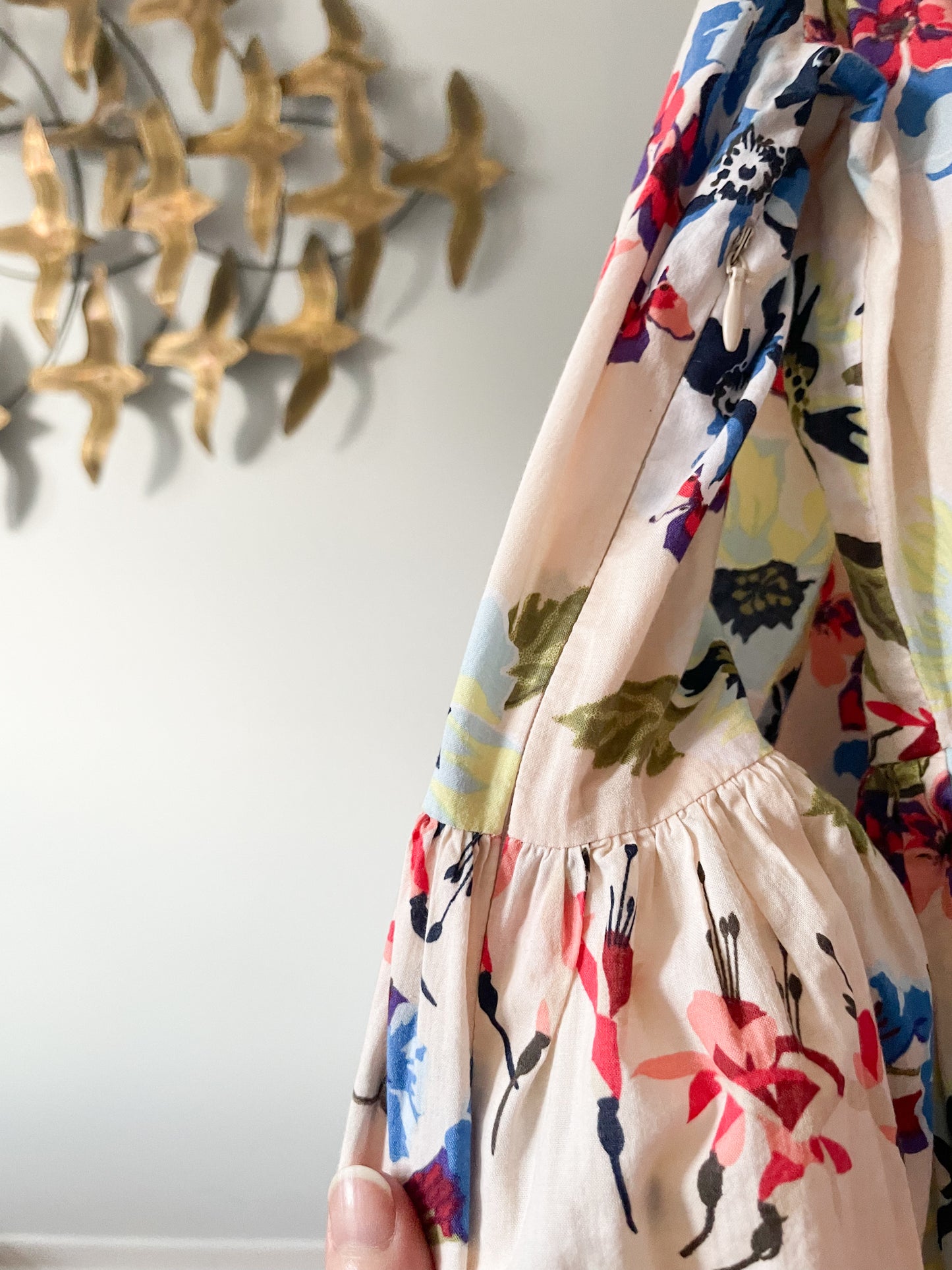 Jane & Delancey Blush Floral 100% Cotton Bell Sleeve Peplum Ruffle Top - S/M