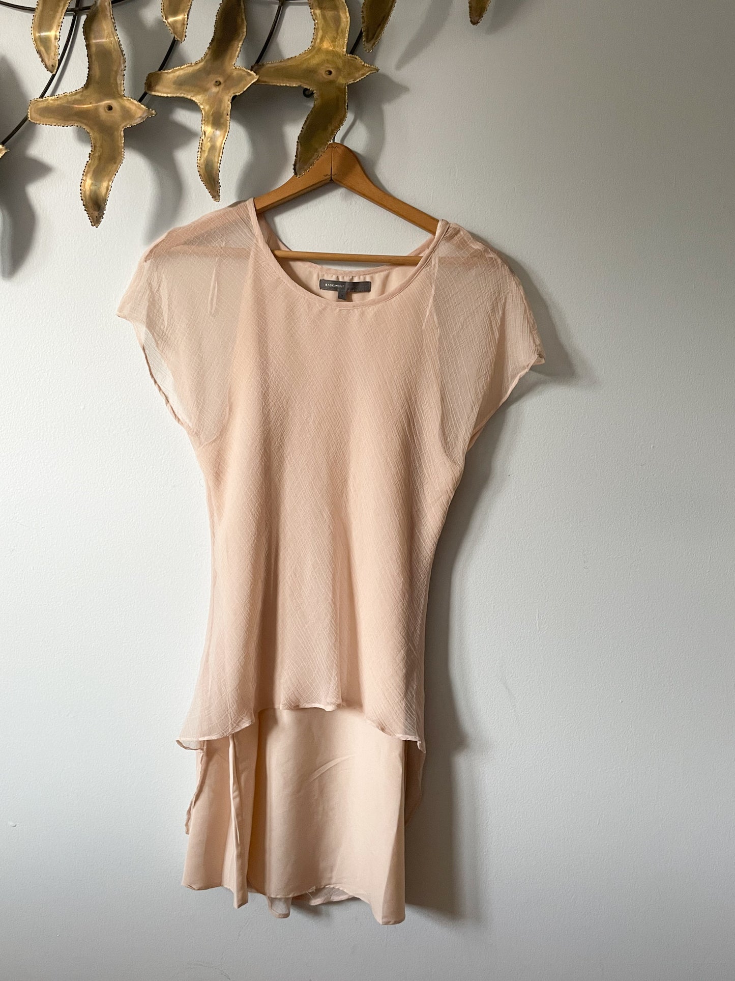 Basement Collection Blush Chiffon Overlay Short Sleeve Dress - Medium