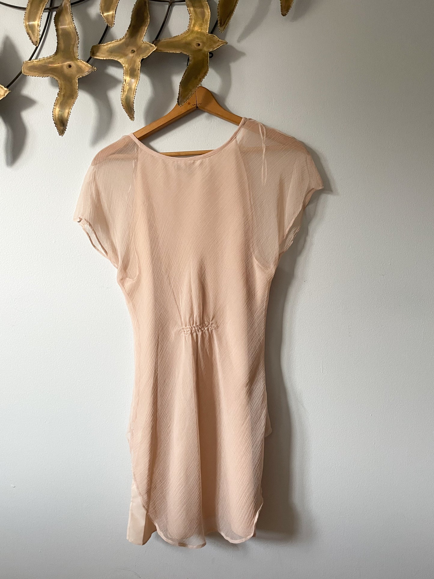 Basement Collection Blush Chiffon Overlay Short Sleeve Dress - Medium