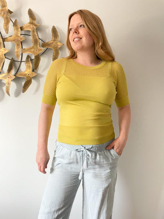 Lida Baday Chartreuse Silkd Cotton Knit Cutout Top - XS/S