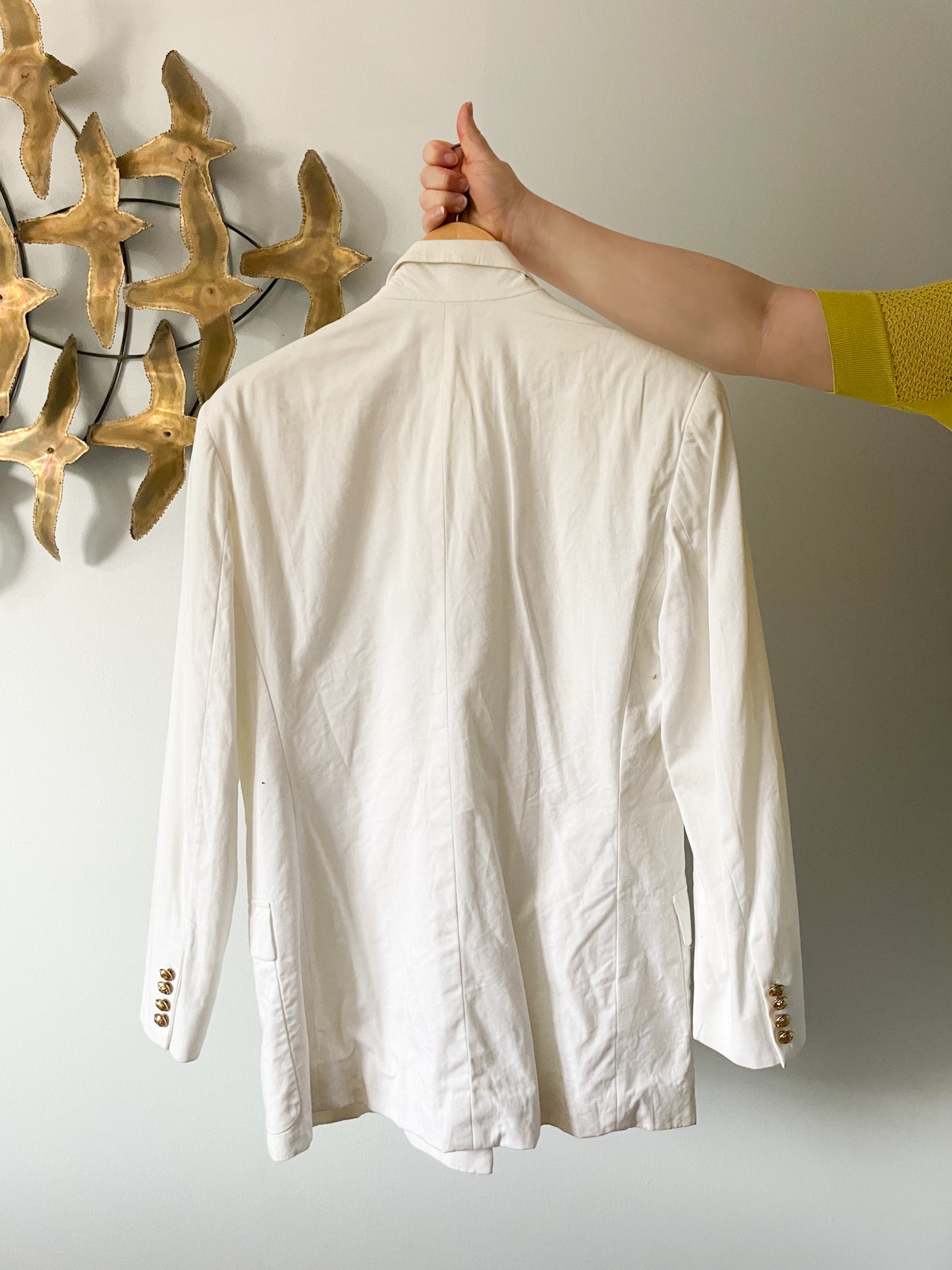 Ralph Lauren Vintage White 100% Cotton Gold Button Blazer - Size 12