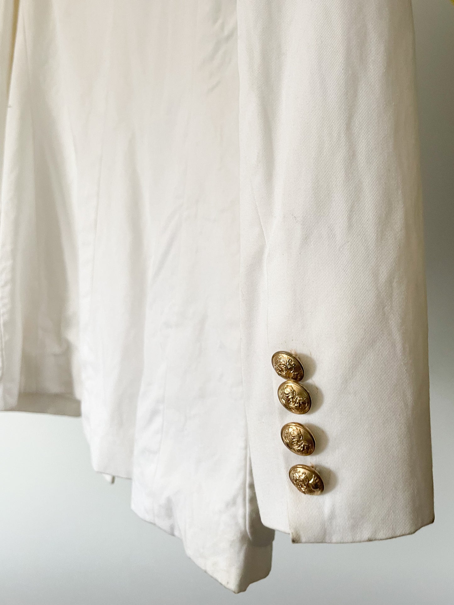 Ralph Lauren Vintage White 100% Cotton Gold Button Blazer - Size 12