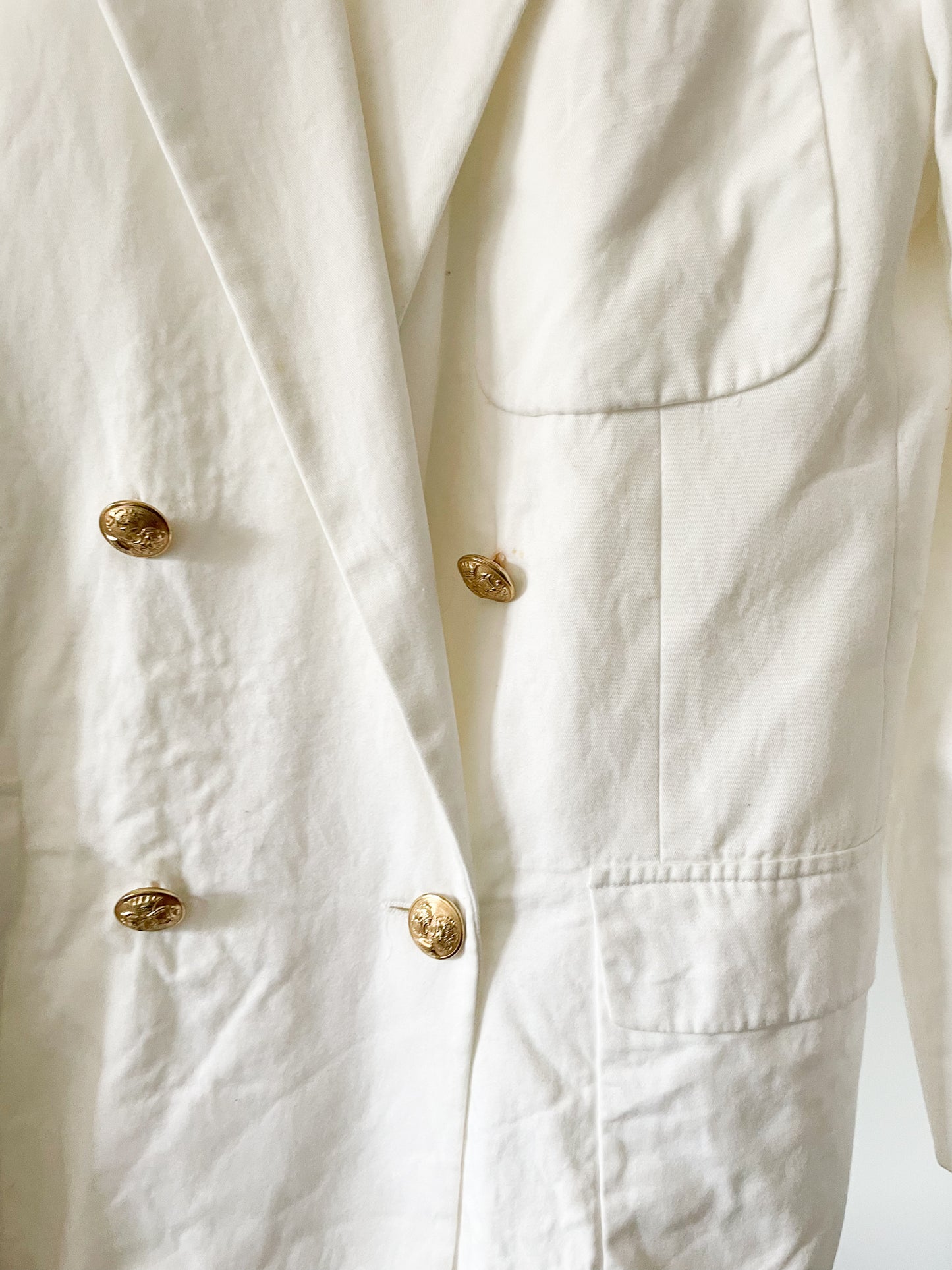 Ralph Lauren Vintage White 100% Cotton Gold Button Blazer - Size 12