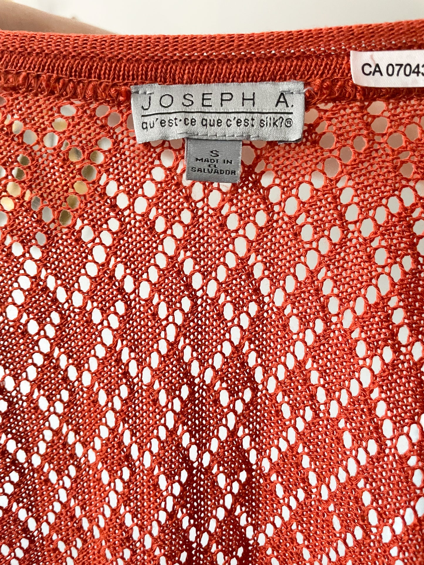 Joseph A Burnt Orange Cutout Crochet Cardigan Sweater - S/M