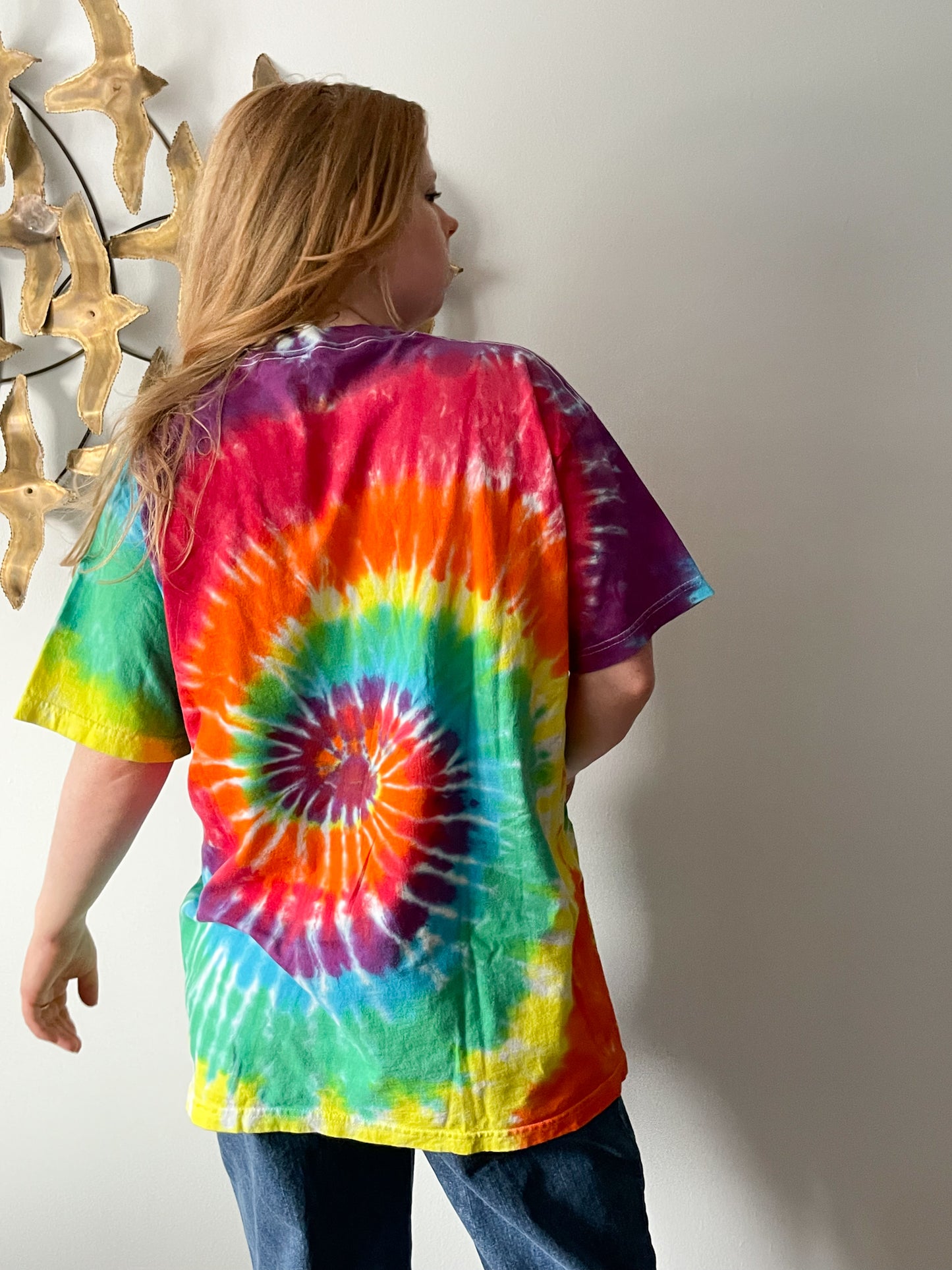 Upcycled Rainbow Pride Tie Dye Swirl Hippie Van Love Bus - XL/XXL
