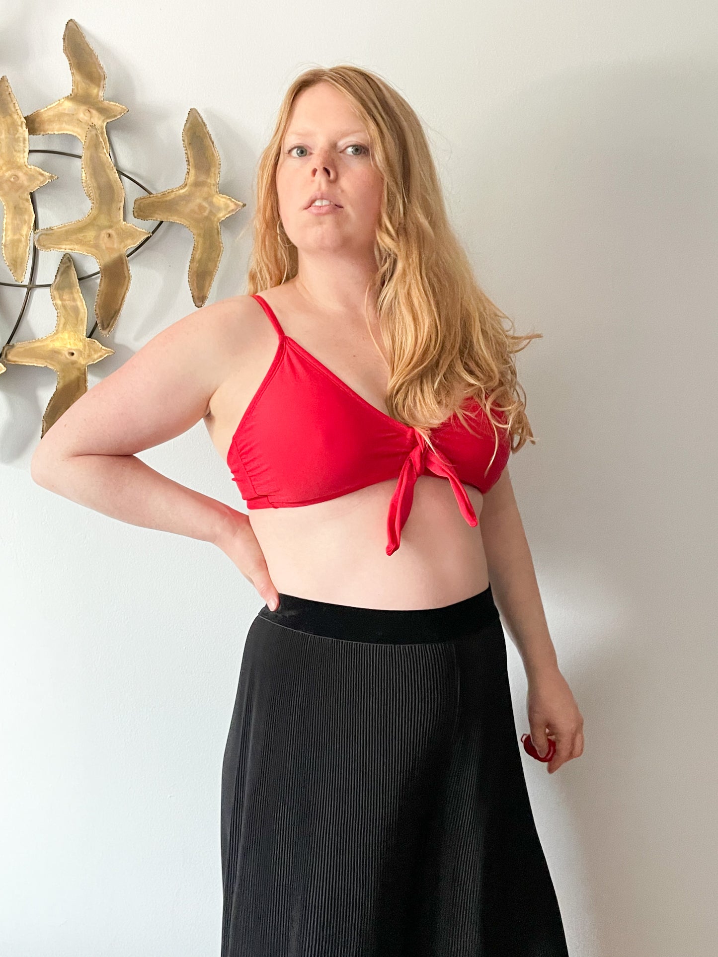 Kona Sol Red Tie Front Bikini Top - Large