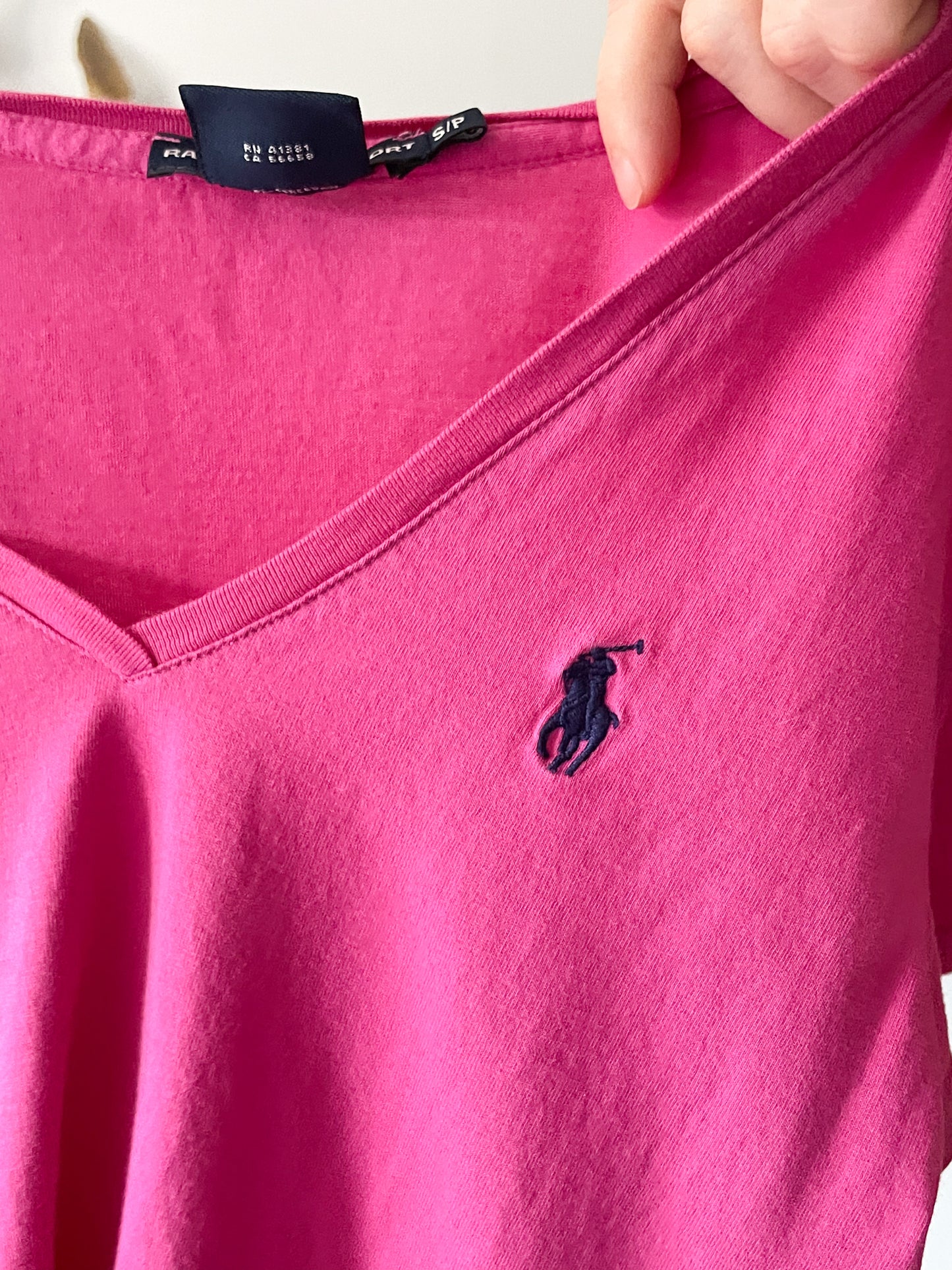 Ralph Lauren Sport Barbie Pink V-Neck Pima Cotton T-Shirt - Small