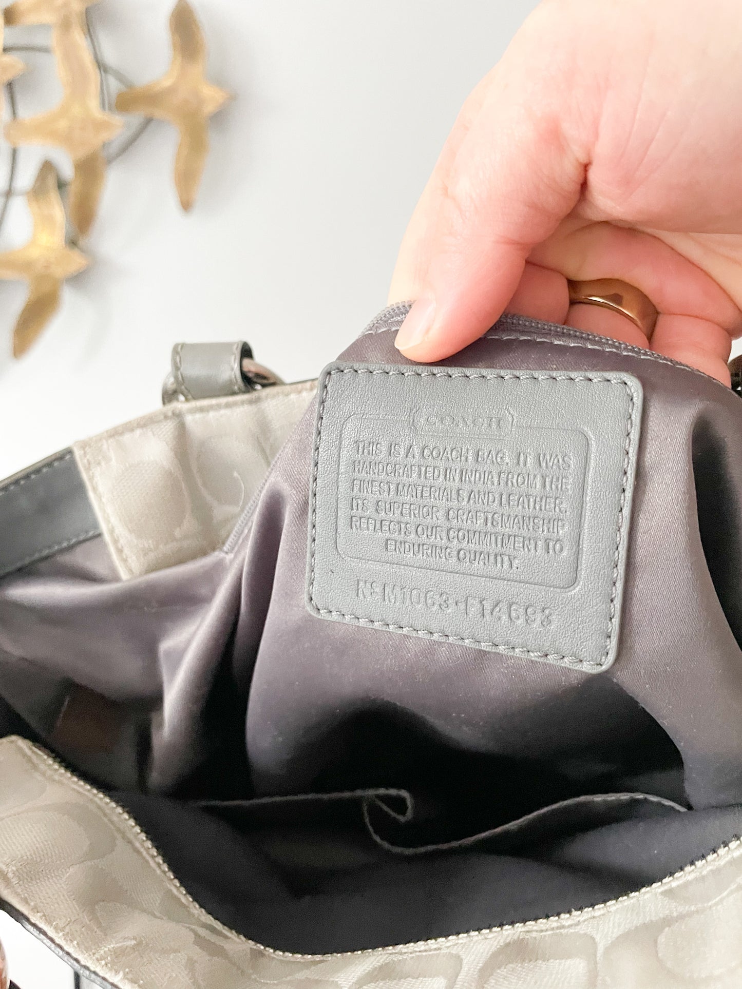 Coach Grey Logo Textile Leather Trim Tote Bag