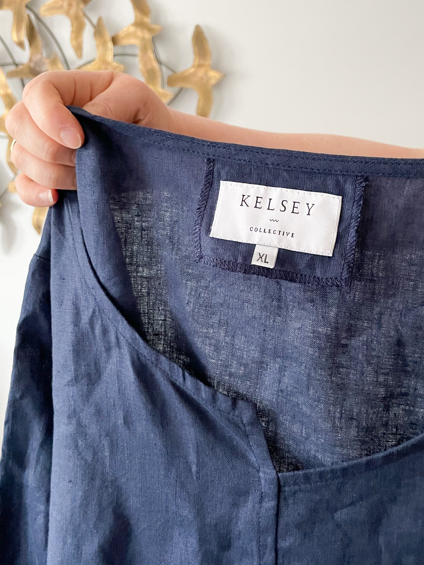 Kelsey Collective Navy 100% Linen Asymmetrical Tunic Top - XL
