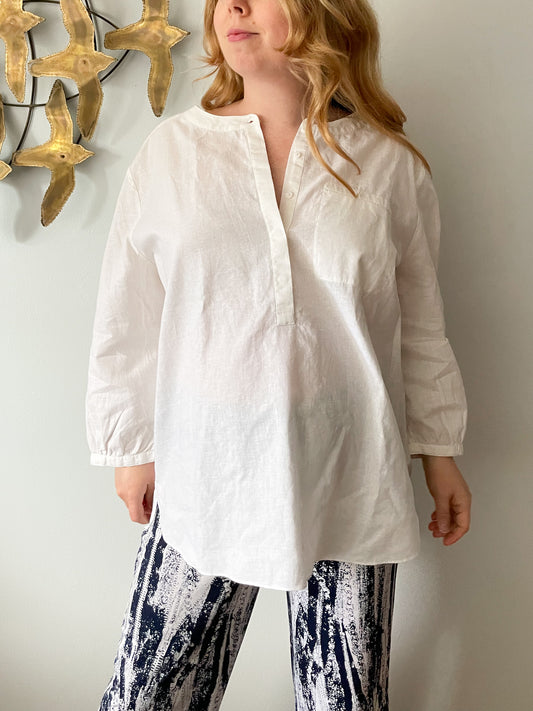 NYDJ White Linen Tunic Long Sleeve Top - XL