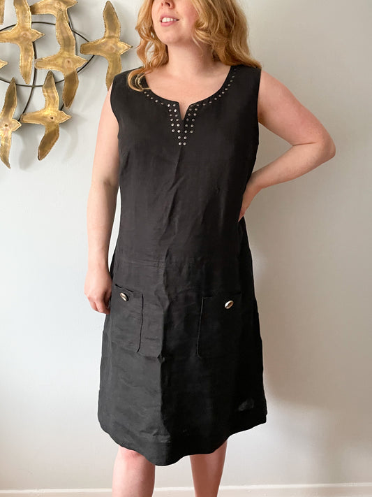 Steilmann Black Studded 100% Linen Sheath Dress - Large