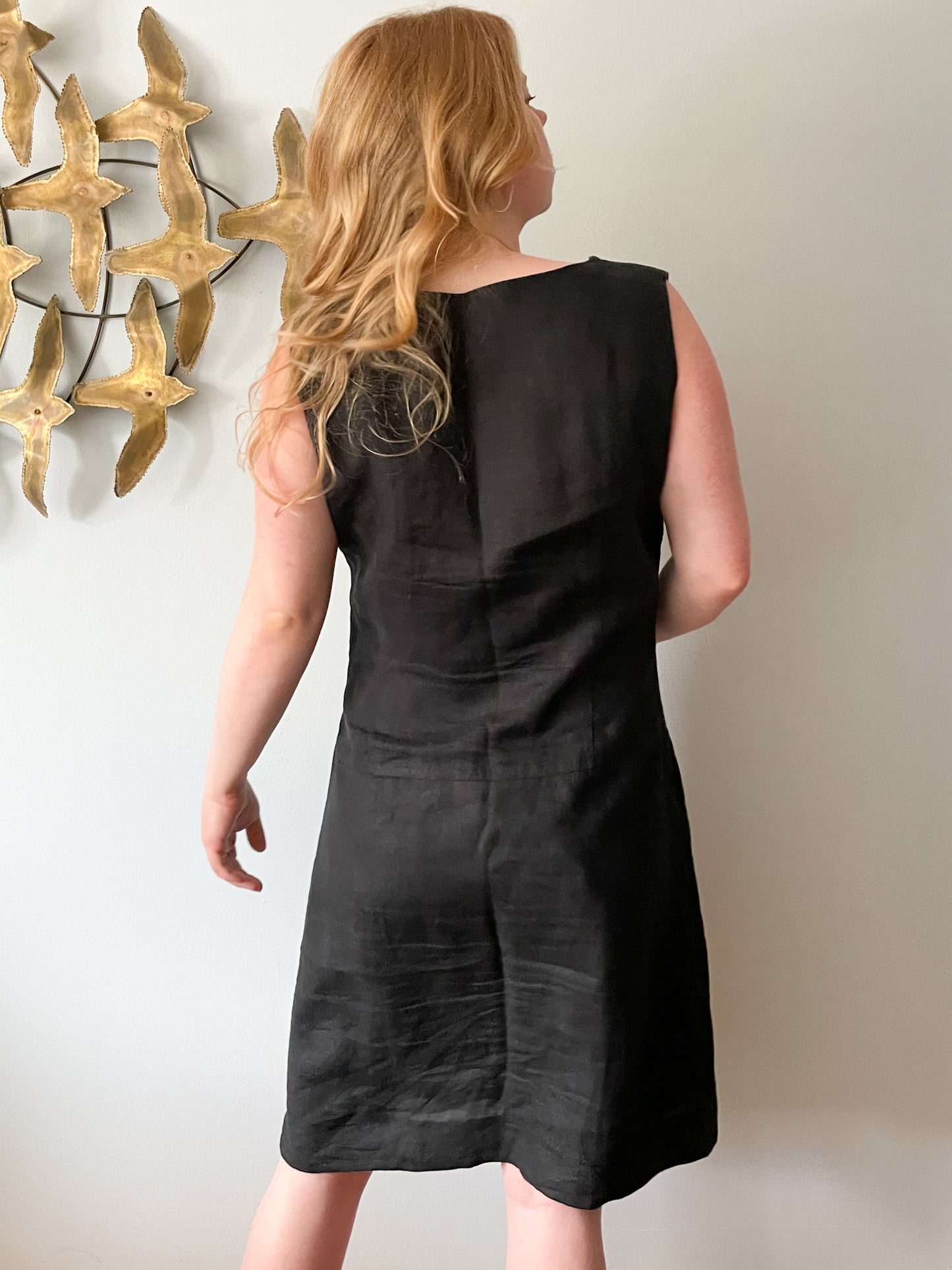 Steilmann Black Studded 100% Linen Sheath Dress - Large