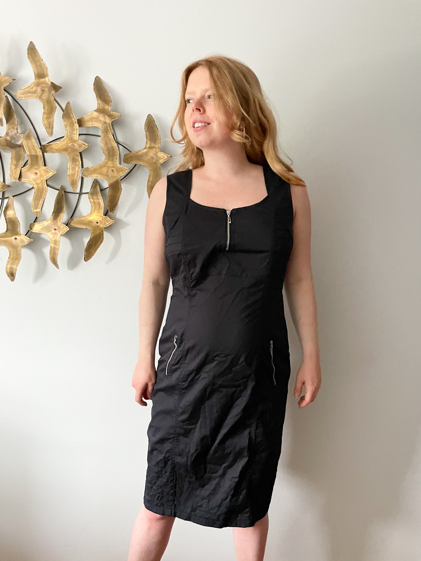 Steilmann Black Cotton Stretch Zipper Dress - Large