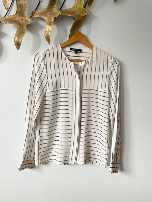 Judith & Charles Black White Stripe 100% Silk Long Sleeve Blouse Top - Size 0