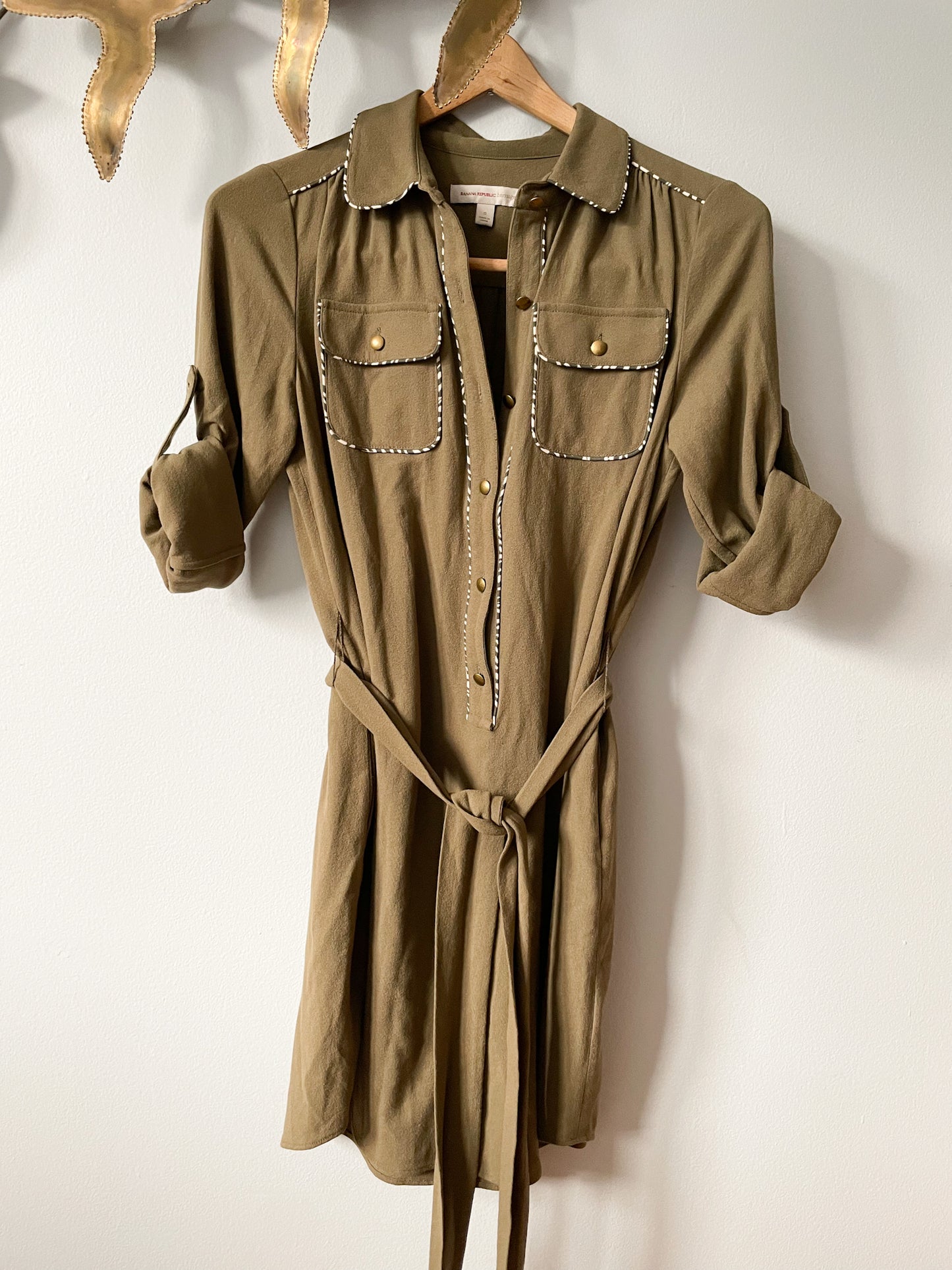 Banana Republic Olive Green Safari Collared Button Front Dress - XS/S