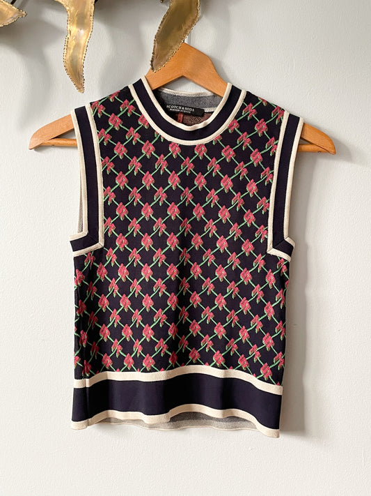 Scotch & Soda Navy Graphic Mixed Knitted Vest - XS